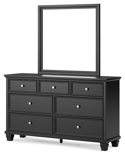 Lanolee California King Panel Bed with Mirrored Dresser and Chest