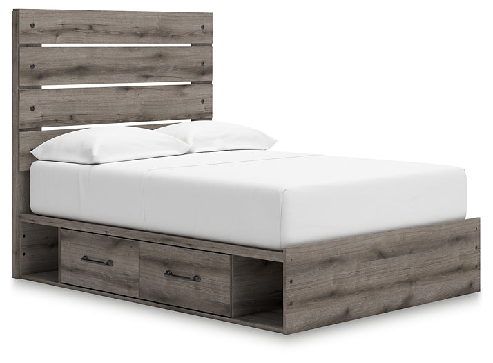 Graystorm Full Panel Bed with Storage with Mirrored Dresser and Nightstand