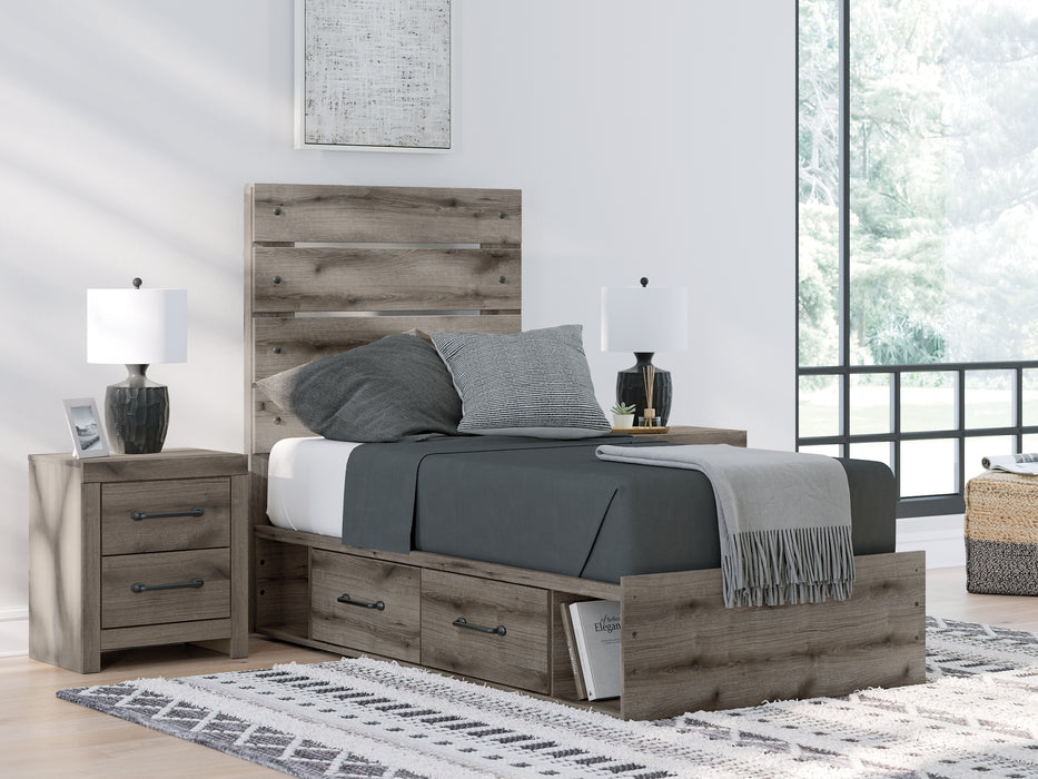 Graystorm Twin Panel Storage Bed with Mirrored Dresser, Chest and Nightstand