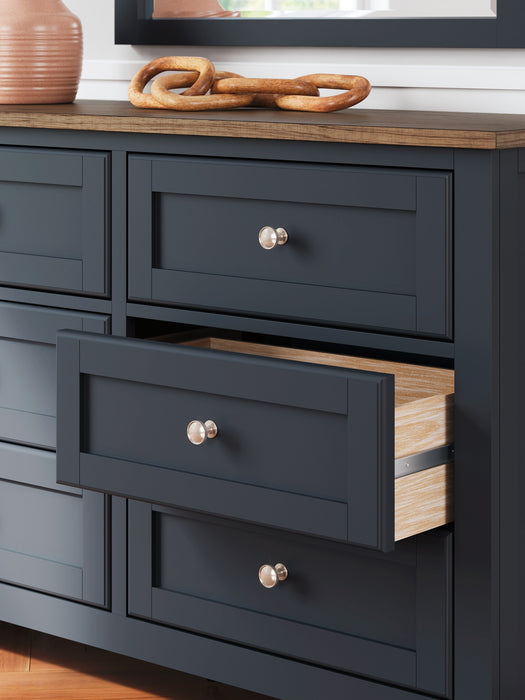 Landocken Twin Panel Headboard with Mirrored Dresser