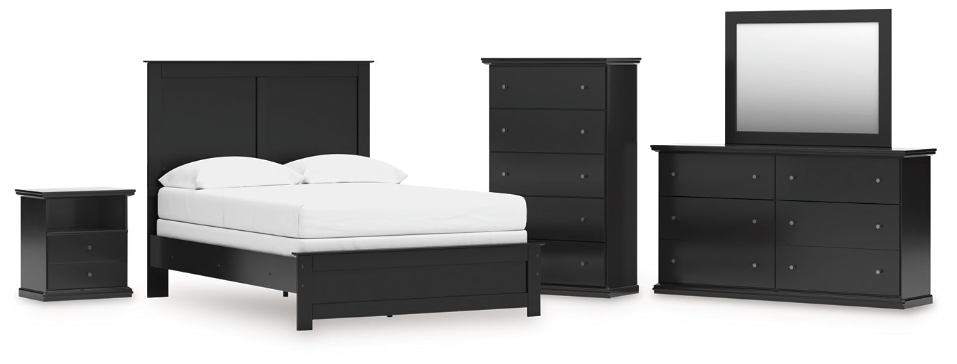 Maribel Full Panel Bed with Mirrored Dresser, Chest and Nightstand