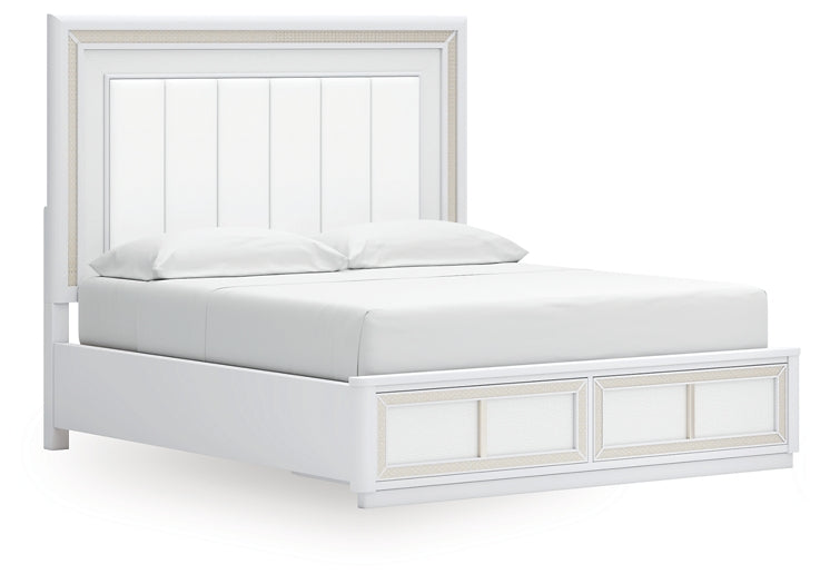 Chalanna California King Upholstered Storage Bed with Mirrored Dresser, Chest and Nightstand
