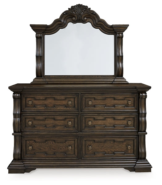 Maylee King Canopy Bed with Mirrored Dresser, Chest and Nightstand