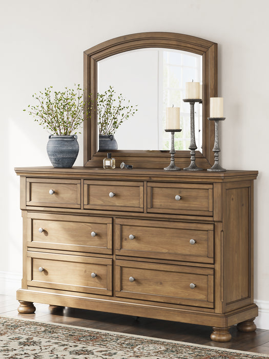 Feddinger King Panel Bed with Mirrored Dresser and Nightstand
