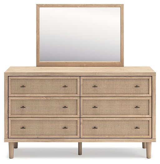 Cielden King Upholstered Bed with Roll Slats, Dresser, Mirror and Nightstand