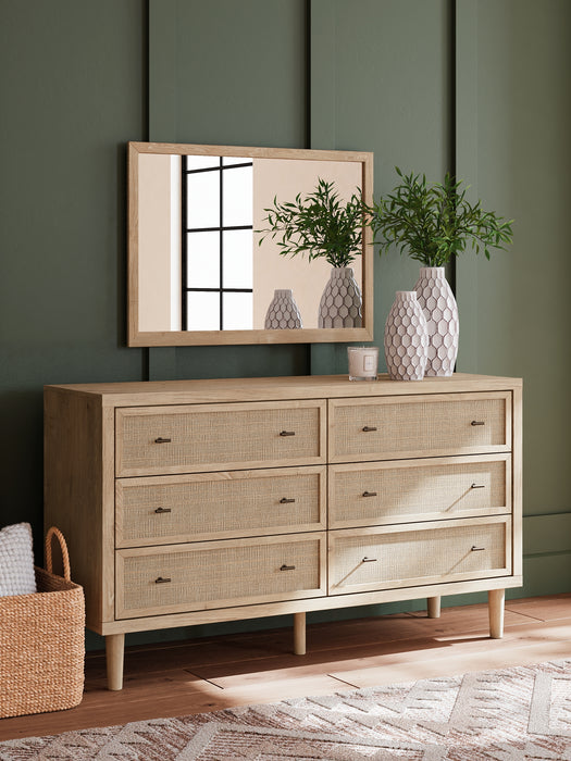 Cielden King Upholstered Bed with Roll Slats, Dresser, Mirror and Nightstand