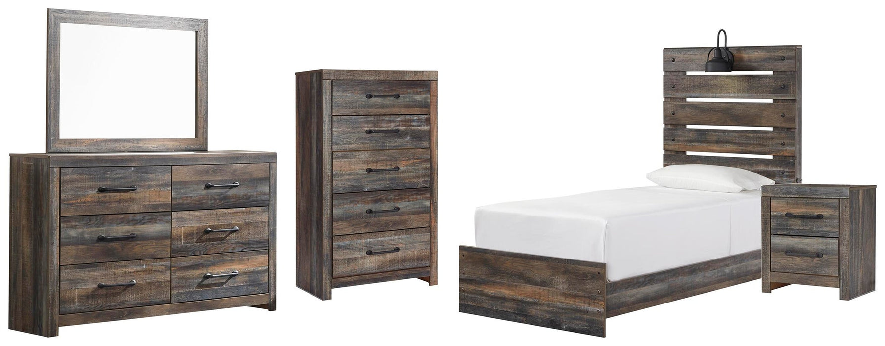 Drystan Twin Panel Bed, Dresser, Mirror, Chest and Nightstand