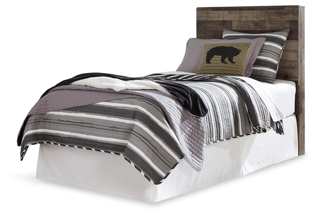 Derekson Twin Panel Headboard Bed with Mirrored Dresser, Chest and Nightstand