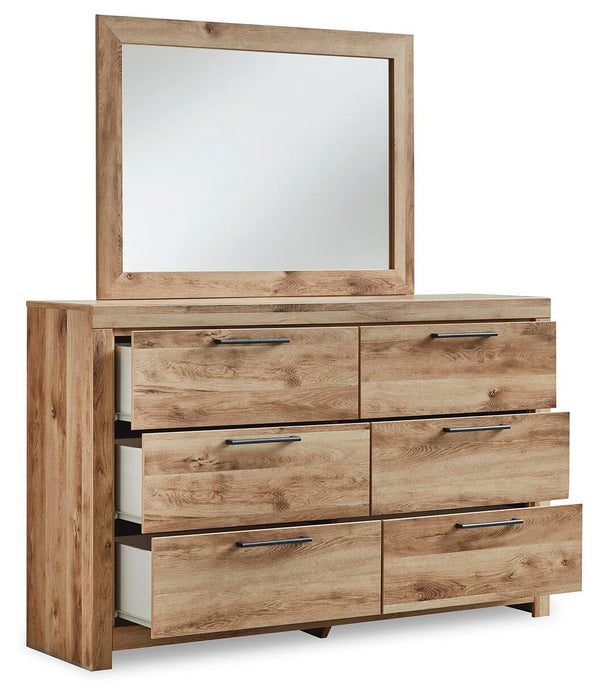 Hyanna Queen Panel Storage Bed with 2 Under Bed Storage Drawer, Dresser and Mirror