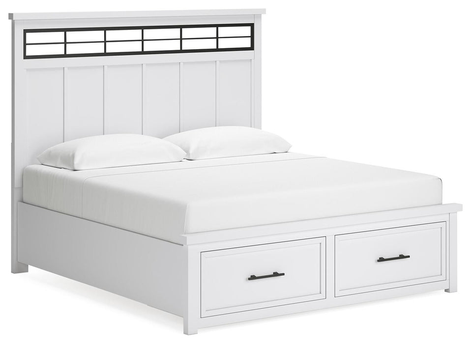 Ashbryn King Panel Storage Bed, Dresser, Mirror, Chest and Nightstand