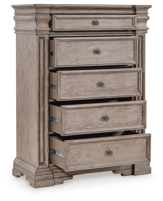 Blairhurst California King Panel Bed, Dresser, Mirror, Chest and Nightstand