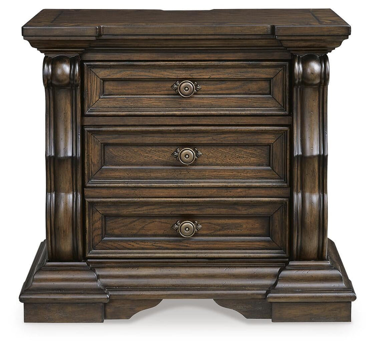 Maylee Queen Upholstered Bed with Mirrored Dresser and Nightstand