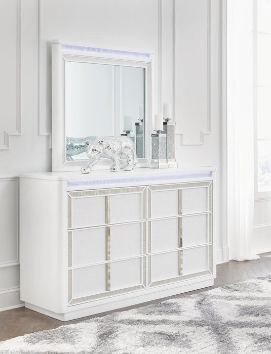 Chalanna Queen Upholstered Storage Bed, Dresser, Mirror, Chest and Nightstand