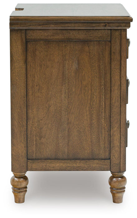 Sturlayne Queen Upholstered Panel Bed, Dresser, Mirror and Nightstand