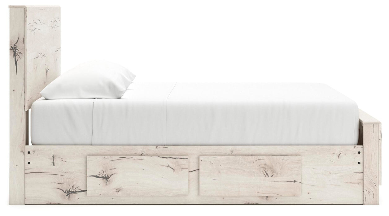 Lawroy King Panel Bed with Storage, Dresser and Mirror