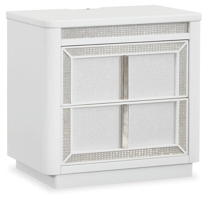 Chalanna California King Upholstered Storage Bed, Dresser, Mirror, Chest and Nightstand