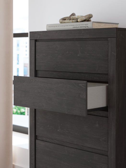 Fraluna King Panel Storage Bed, Dresser, Mirror, Chest and Nightstand