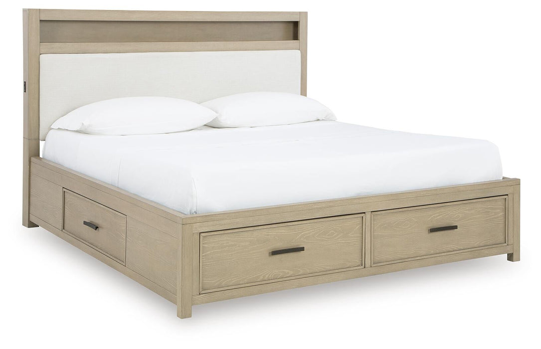 Calmoro California King Bookcase Bed with Mirrored Dresser