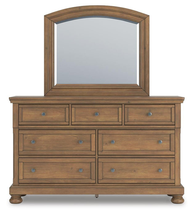 Feddinger King Panel Bed with Mirrored Dresser, Chest and Nightstand