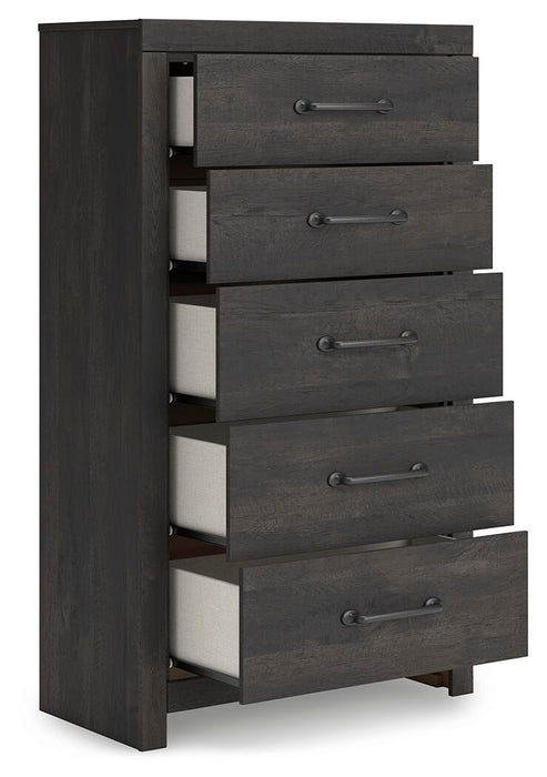 Hollivern Full Panel Bed, Dresser, Mirror, Chest and Nightstand