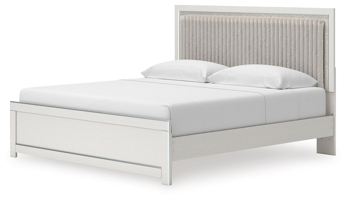 Zuraleus King Upholstered Panel Platform Bed, Dresser and Mirror