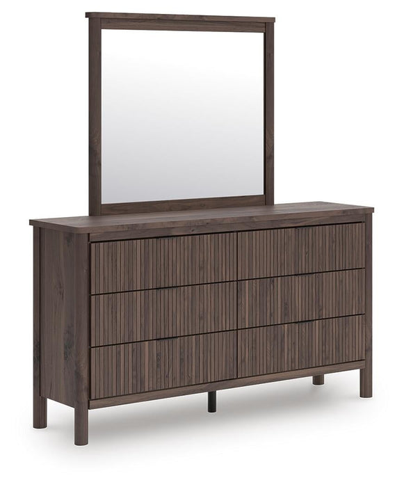 Pamytta King Upholstered Panel Bed, Dresser, Mirror and Nightstand