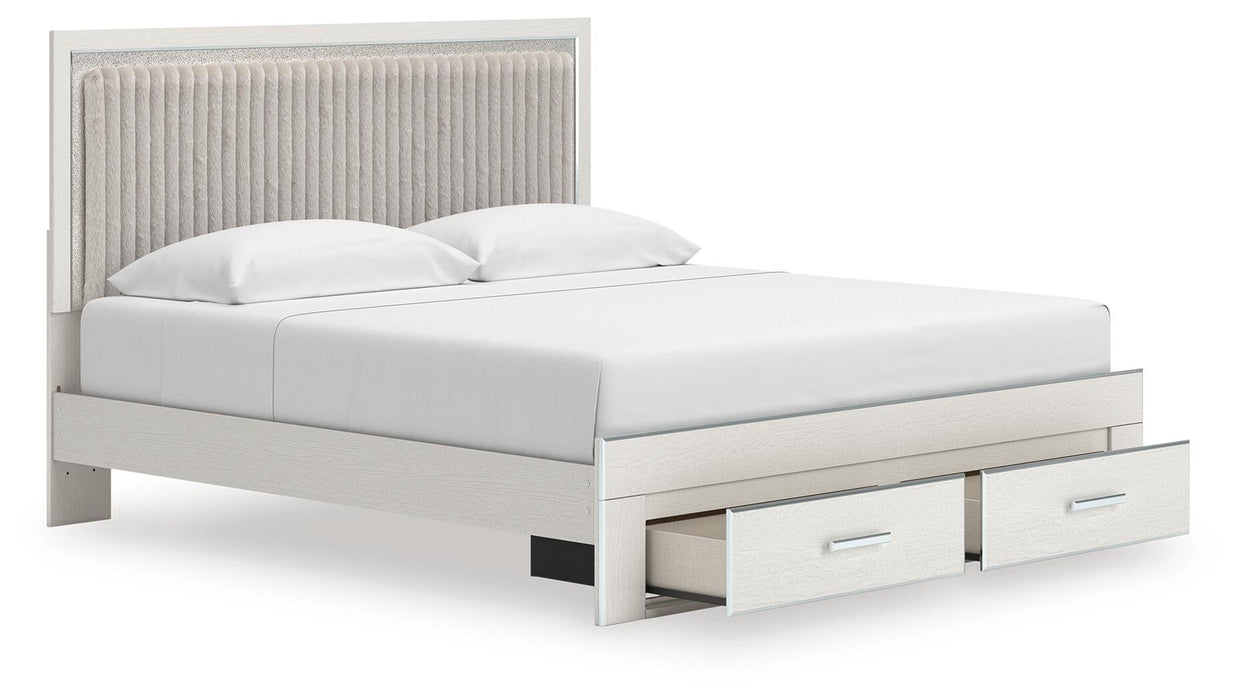 Zuraleus King Upholstered Panel Platform Storage Bed, Dresser, Mirror and Nightstand