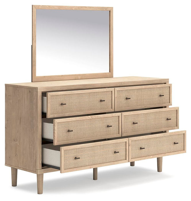 Cielden King Upholstered Bed with Roll Slats, Dresser, Mirror and Nightstand