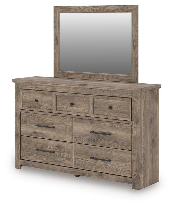 Rusticott King Panel Bed with Mirrored Dresser and Nightstand