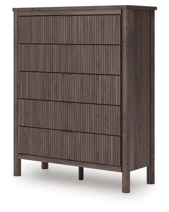 Pamytta Queen Upholstered Panel Bed, Dresser, Mirror, Chest and Nightstand