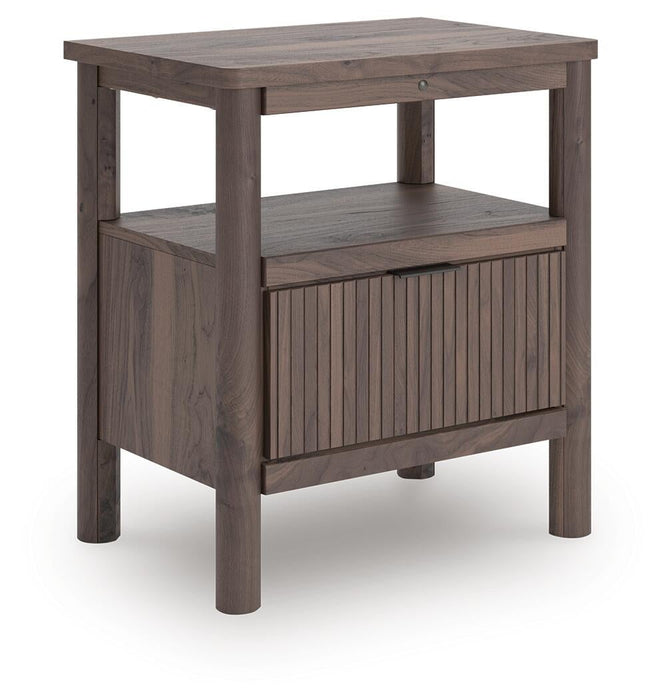 Pamytta Full Upholstered Panel Bed, Dresser, Mirror, Chest and Nightstand