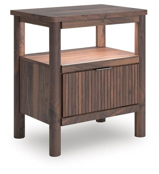 Pamytta Full Upholstered Panel Bed, Dresser, Mirror, Chest and Nightstand
