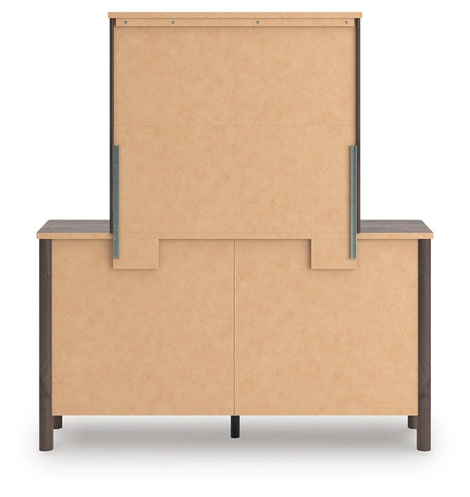 Pamytta Twin Upholstered Panel Bed, Dresser and Mirror