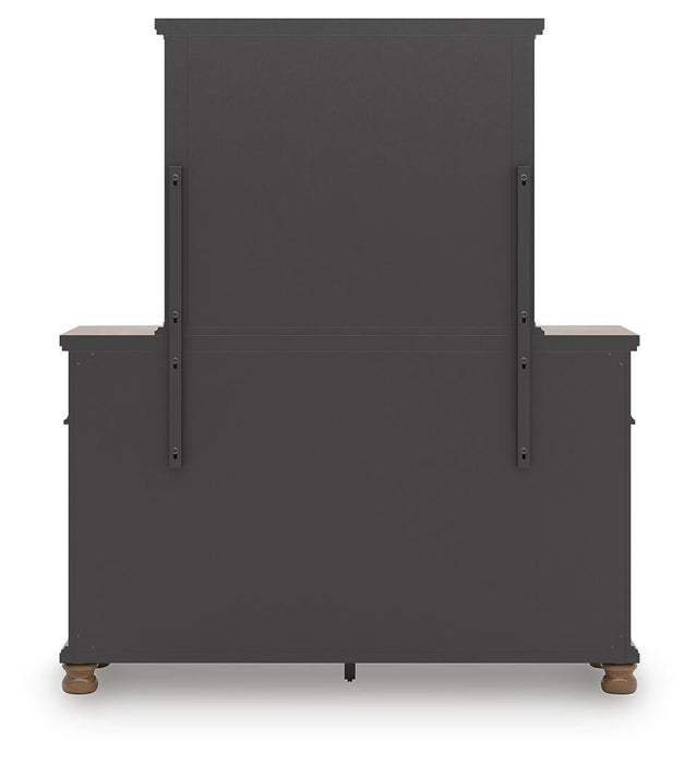 Rowlenstown King Poster Bed with Mirrored Dresser
