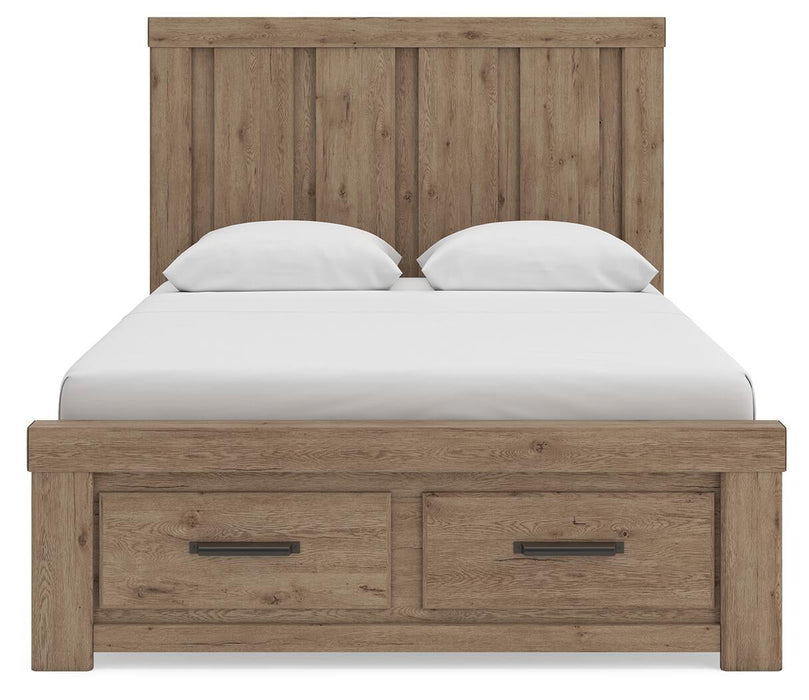 Garistyn Queen Panel Storage Bed, Dresser and Mirror