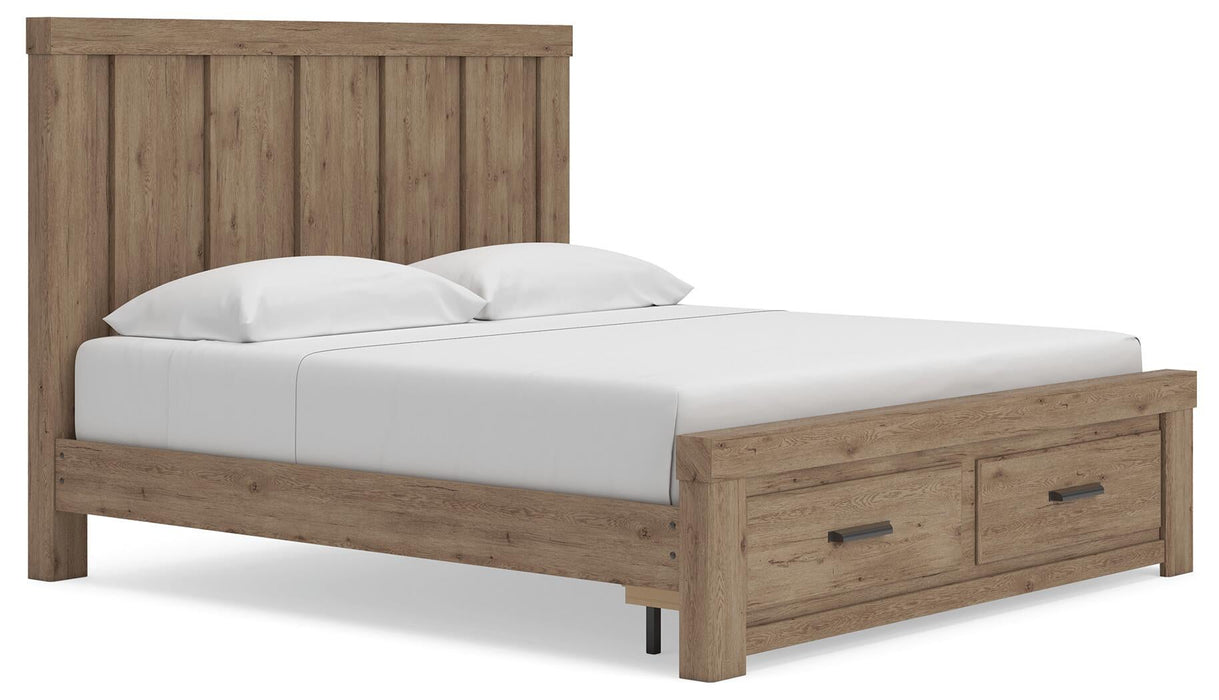 Garistyn King Panel Storage Bed. Dresser, Mirror and Nightstand